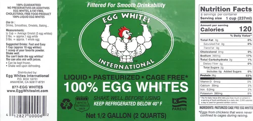 Vista 2 de Egg Whites International - Claras de huevo líquidas 100% puras diseñadas para beber. AHORA 100% libre de jaulas (6 medio galones)