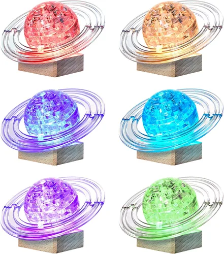 Vista 2 de Rompecabezas de cristal 3D, 40 piezas Saturno Ensamblaje Brain Teaser con base de madera iluminada, bloques de rompecabezas de Saturno de plástico
