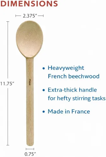 Vista 2 de HIC Kitchen Cuchara de madera de haya francesa pesada de lujo, fabricada en Francia, 11.75 pulgadas