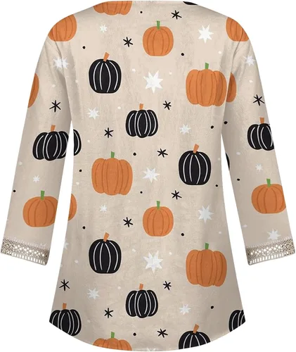 Vista 3 de Tops para mujer, casual, otoño, cuello redondo, manga 34, estampado elegante, camiseta suelta