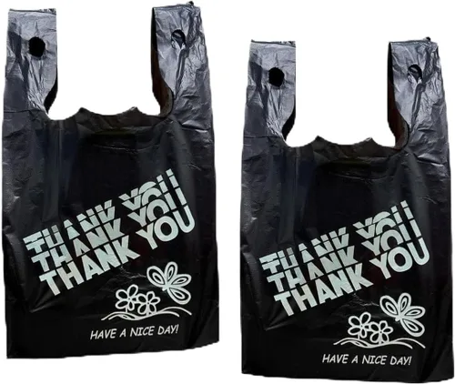 Vista 7 de YoYoRain Negro Gracias bolsos, HEAVY DUTY 22MIC, Negro Bolsas de plástico con asa