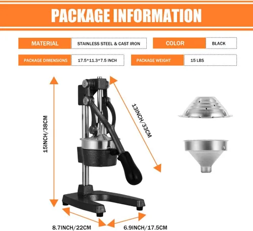 Vista 7 de Prensa Manual de Mano de Hierro Fundido Comercial de Servicio Pesado Naranja Cítricos Limón Lima Toronja Granada Exprimidor de Jugo de Fruta