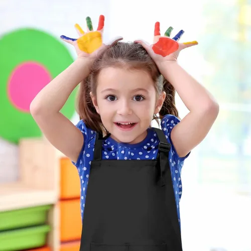 Vista 7 de 15 delantales para niños con bolsillos, delantales ajustables para pintura de chef, a granel para niñas y niños de 6 a 13 años, cocinar, hornear