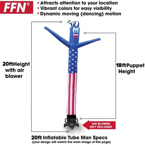 Vista 3 de American Flag USA - Tubo inflable de 20 pies de alto para hombre, marioneta agitadora para exteriores, solo bailarín de repuesto, el motor no está