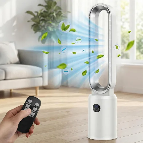 Vista 9 de Ventilador de torre sin aspas con control remoto, ventilador de refrigeración de circulación de aire para uso en interiores, 24 ajustes