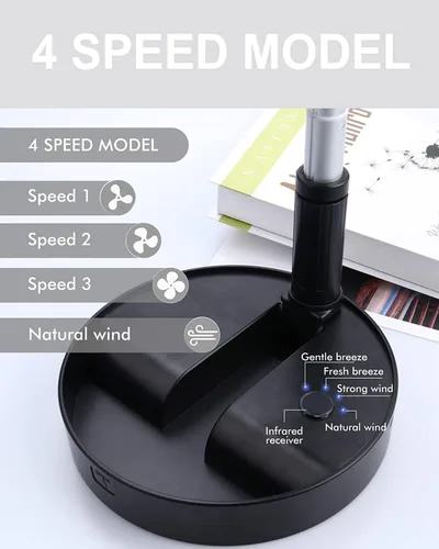 Vista 4 de UN UNITEDTIME Ventilador portátil, Mi ventilador de viaje plegable con temporizador de control remoto, funciona con pilas o alimentado por USB, Negro