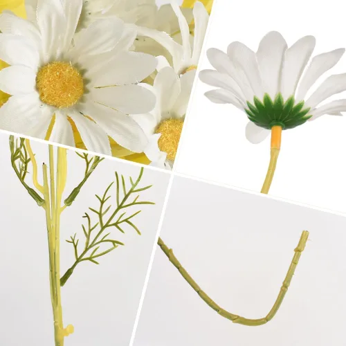 Vista 7 de Flores artificiales de margaritas, 21", paquete de 12, color blanco
