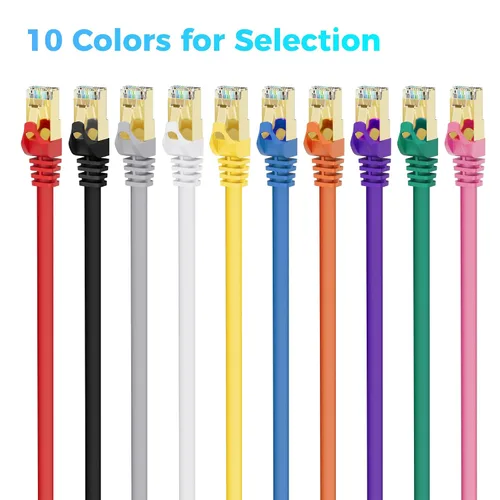 Vista 7 de Cable Ethernet Cat 7 de 0.6 pies, cable de Internet de alta velocidad de 10 Gbps, blindado SFTP, cobre puro OFC, cable de red LAN RJ45 CAT7