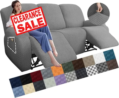 Vista 16 de YEMYHOM Funda elástica de 4 piezas para silla reclinable de jacquard con bolsillo lateral, antideslizante, ajustable, protector de muebles con parte