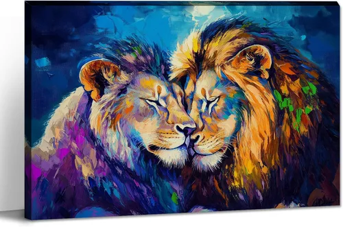 Vista 18 de LYUNSHUO Lienzo decorativo para pared, diseño de león y leona, animales en blanco y negro, imágenes de pareja, pintura abstracta de vida silvestre