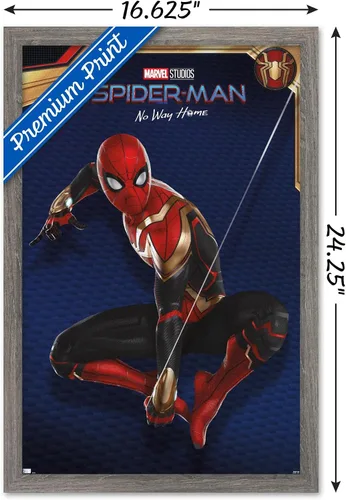Vista 3 de Trends International Marvel Spider-Man: No Way Home - Póster de pared de disfraz rojo, 14.725 x 22.375 pulgadas, versión enmarcada de madera