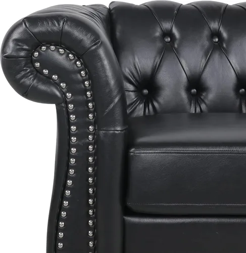 Vista 5 de LEVNARY Sillón Tapizado en Cuero, Silla Sofá Individual Estilo Mediados de Siglo Moderno con Brazos Curvos y Tachuelas, Silla Chesterfield de Cuero