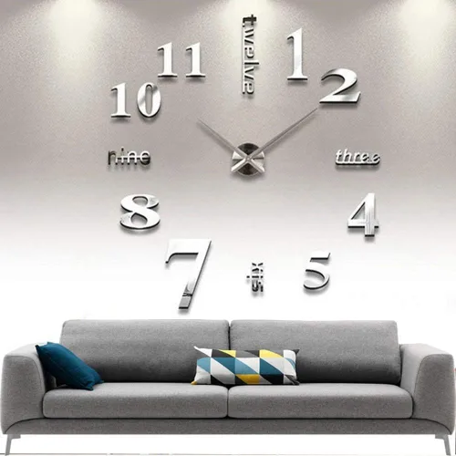 Vista 5 de Reloj de pared moderno con espejo 3D sin marco para el hogar, color negro Reloj de Pared Espejo de Pared Pegatinas de Pared, decoración de pared