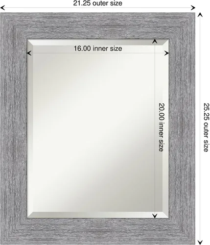 Vista 4 de Amanti Art Espejo de baño gris para sobre el fregadero, espejo rectangular gris rústico de corteza de 25 x 21 pulgadas, marco rústico de campo