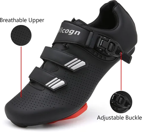 Vista 4 de Vicogn Zapatos de ciclismo de interior para hombres y mujeres, compatibles con bicicleta Peloton preinstalados con tacos Look Delta, ciclismo