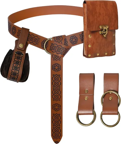 Vista 10 de Renaissance Accessories - Cinturón renacentista vikingo, medieval, vintage, de cuero, protector de brazo y espada