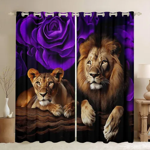 Vista 17 de Erosebridal Cortinas de Rosas Rojas 3D Tratamientos para Ventanas de Guepardo, Paneles de Cortinas con Estampado de Gato Leopardo para Sala