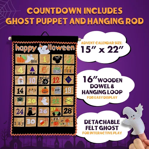 Vista 3 de Calendario de Adviento de Halloween y cuenta regresiva de My Growing Season - Decoración para niños y familia Decoración de tela para colgar