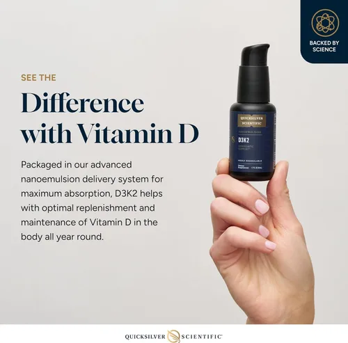 Vista 3 de Quicksilver Scientific Nanoemulsified D3K2 - Vitamina líquida emulsionada D3 + K2 MK7 Suplemento liposomal para corazón, salud ósea + apoyo