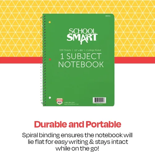 Vista 5 de School Smart Cuaderno de espiral no perforado de 1 materia, 100 hojas, 11 x 8-1/2 pulgadas