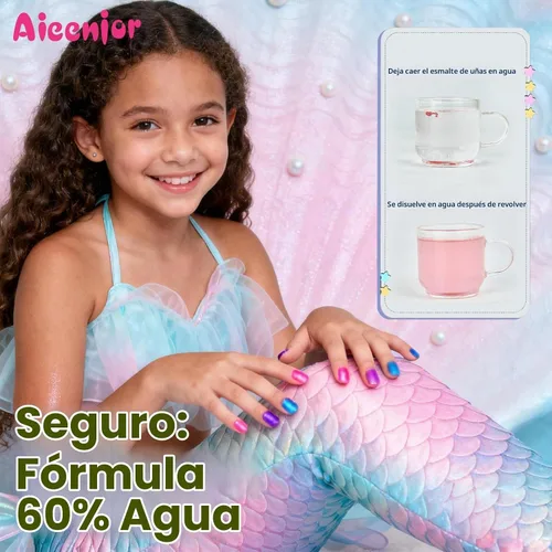 Vista 2 de Esmalte de uñas de perlas de secado rápido, no tóxico, a base de agua, pelable, para niños, esmalte de uñas de sirena iridiscente para niños, para 6