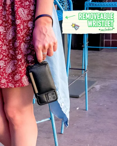Vista 4 de Smartish Funda cruzada para iPhone 11 para mujer - Dancing Queen BolsoClutch con correa desmontable y tarjetero - Stiletto negro-dorado