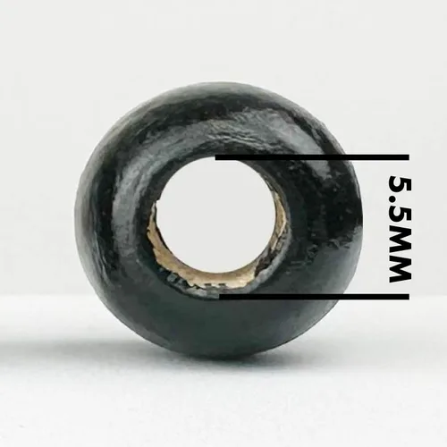 Vista 3 de 500 cuentas negras de madera de agujero grande para manualidades y macramé de 0.472 in x 0.433 in, cuentas de pelo con agujero grande de 0.157 in