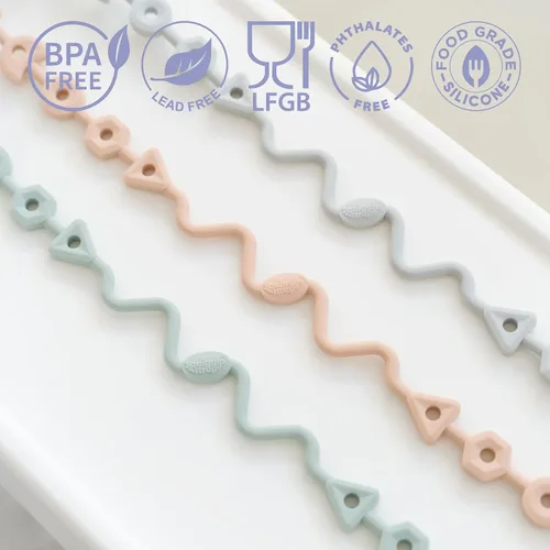 Vista 2 de Squiggle Strap® - 2 correas de juguete, correa de silicona LFGB curada con platino de grado alimenticio para bebés, mordedores, tazas para beber