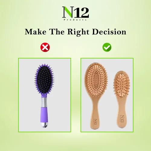 Vista 4 de N12 - Juego de 3 cepillos de madera de bambú para mujeres, hombres y niños, peine antiestático para masaje del cuero cabelludo, desenredante