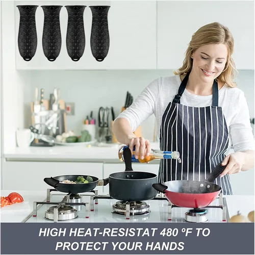 Vista 6 de 4 soportes de silicona para mango caliente, agarradera para sartenes de hierro fundido, funda de goma antideslizante para mango de olla resistente