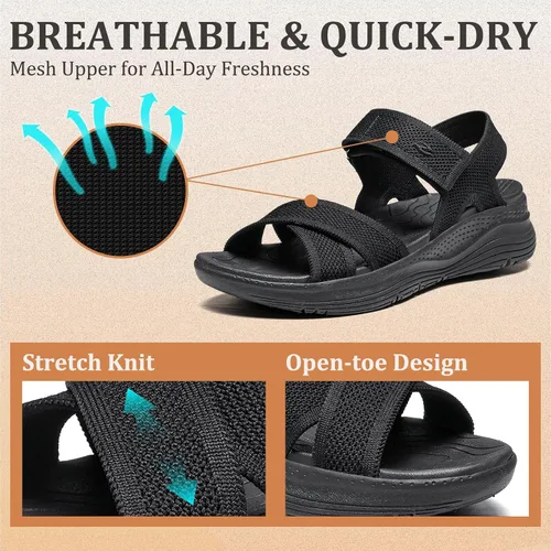 Vista 6 de Bravover Sandalias ortopédicas para caminar para mujer, cómodas, con soporte de arco para fascitis plantar, con correa ajustable ultraligera