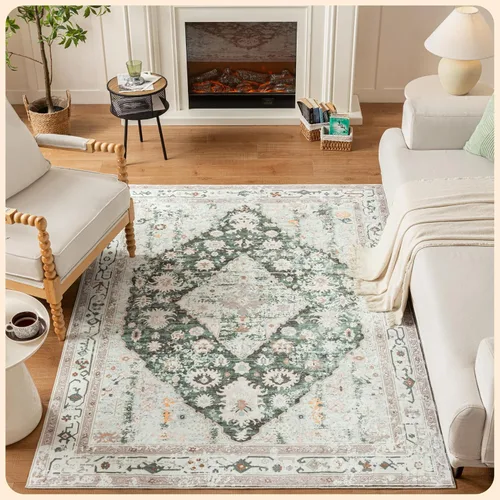 Vista 187 de Istana Alfombra larga antideslizante de 2.5 x 8 para el hogar, para pasillo y cocina, lavable, sedosa y suave al tacto, elegante, color azul y marfil