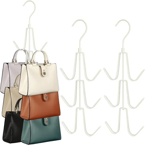 Vista 9 de TOPIA HANGER Organizador para colgar bolsos para armario, paquete de 2 ganchos organizadores de bolsos, ganchos de metal giratorios de 360°, estante