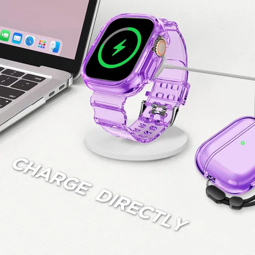 Vista 88 de DABAOZA - Correa transparente compatible con Apple Watch con estuche protector, correa deportiva de TPU con brillo para mujeres y hombres