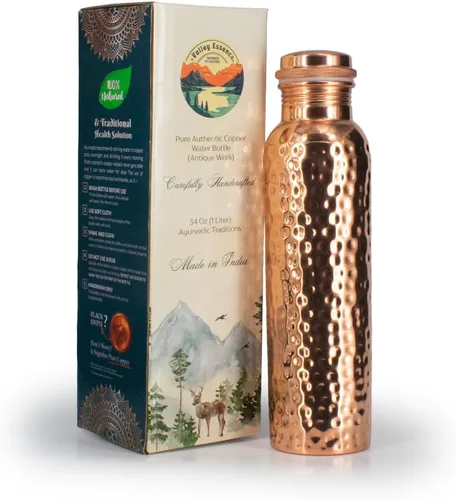 Vista 11 de Botella de agua ayurvédica de cobre puro de alta calidad, 34 onzas, tapa a prueba de fugas, diseño duradero de 11.99 oz Hidratación saludable