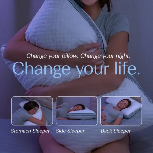 Vista 5 de DreamyBlue Almohada de Zafiro con Refuerzo • Loft Ajustable, Funda de Lujo, Relleno de Espuma Viscoelástica Triturada con Cuentas de Enfriamiento •