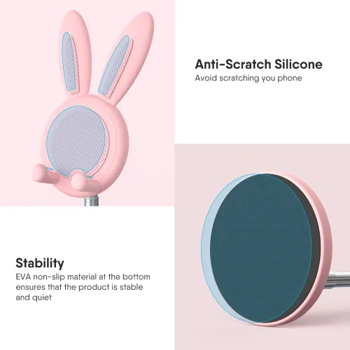 Vista 6 de OATSBASF Soporte ajustable para teléfono celular, soporte ajustable para teléfono con diseño de conejo, soporte para teléfono Kawaii, compatible