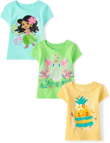 Vista 2 de The Children's Place Camisetas estampadas de manga corta para bebés y niñas pequeñas, con diseño de unicornios y mariposas, a la moda, paquete de 3