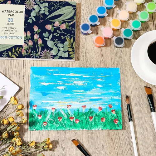 Vista 4 de 30 hojas de papel de acuarela, A5 (8.3 x 5.8), papel de acuarela de prensa en caliente, 140 lb/300 GSM, cuaderno de bocetos de acuarela para pintura