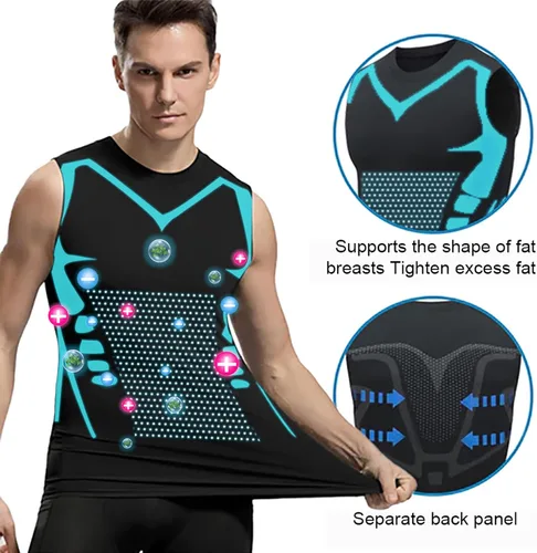Vista 4 de Chaleco moldeador iónico, cómodo y transpirable, tela de seda de hielo para hombres para construir un cuerpo perfecto