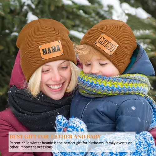 Vista 30 de Gorro para padres e hijos,Madre y bebé hija/hijo gorro de punto cálido de invierno,Gorro suave para niños