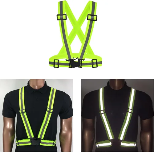 Vista 4 de Chaleco reflectante para correr, 3 piezas, correas elásticas ajustables, ligero, 360°, alta visibilidad para caminar al aire libre, trotar