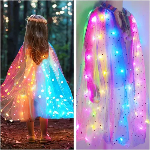 Vista 17 de Capa de princesa con luz LED para niñas con corona y cetro resplandeciente