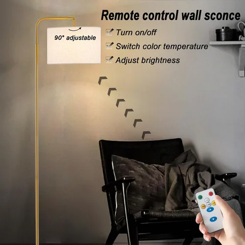 Vista 4 de Lámpara de pie inalámbrica regulable que funciona con pilas con control remoto Lámpara de pie de arco con cabeza ajustable para dormitorio y sala