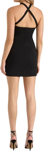 Vista 4 de NUFIWI Vestido corto sexy con cuello halter para mujer, sin mangas, irregular, con volantes, entallado, sin espalda, fruncido, vestido de fiesta
