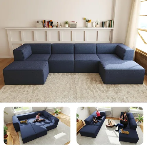 Vista 46 de Sofá Seccional Modular de 38", Juego de Asientos de Sofá Convertible en Cubo Comprimido, Combina Forma de L y Forma de U, Ensamblaje Fácil, Ahorro