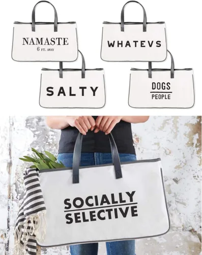 Vista 2 de Santa Barbara Design Studio Bolsa de lona con forro impermeable y asas de cuero auténtico, colección cara a cara, 20 x 11 pulgadas, salada