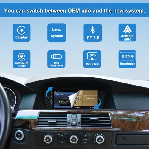 Vista 4 de PEMP Pantalla Linux de 8.8 pulgadas para BMW E60 E90 CCC con cable e inalámbrico CarPlay Retrofit Android Auto Display Mirror Link Car Radio
