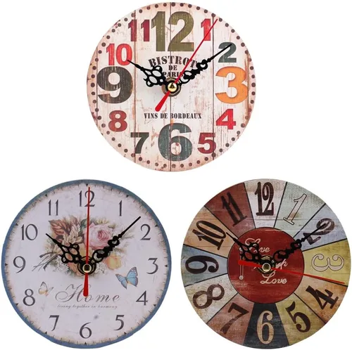 Vista 4 de Relojes de pared de madera sin tictac, funciona con pilas, estilo retro, decorativo, para sala de estar, cocina