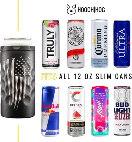 Vista 2 de Hooch Hog Slim - Enfriador de latas de acero inoxidable para latas delgadas de 12 onzas, 3 soportes aislados para latas de cerveza Michelob Ultra